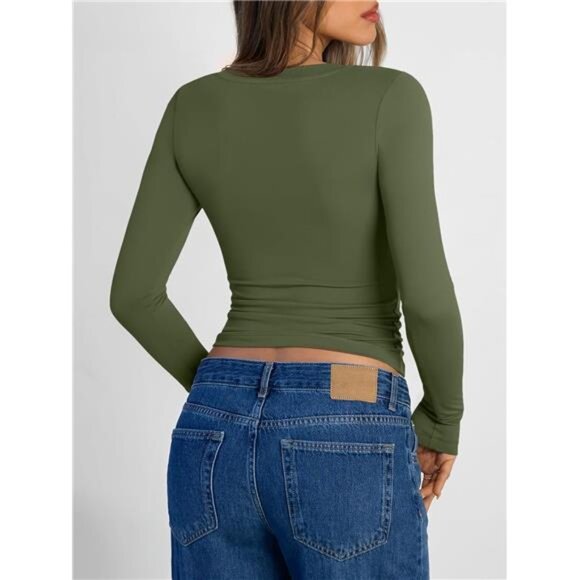 Slim Fit V-Neck Long Sleeve Athletic Crop Top - Picture 4 of 7